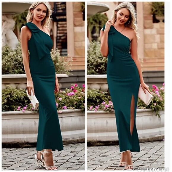 NWT PRETTYGARDEN Navy One Shoulder Long Formal Sleeveless Ruched Cocktail Dress - Picture 2 of 13